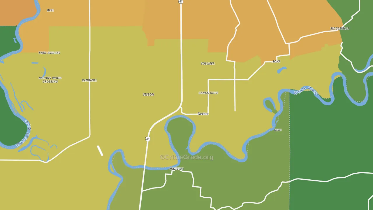 Decker, IN Map of Burglary Rates