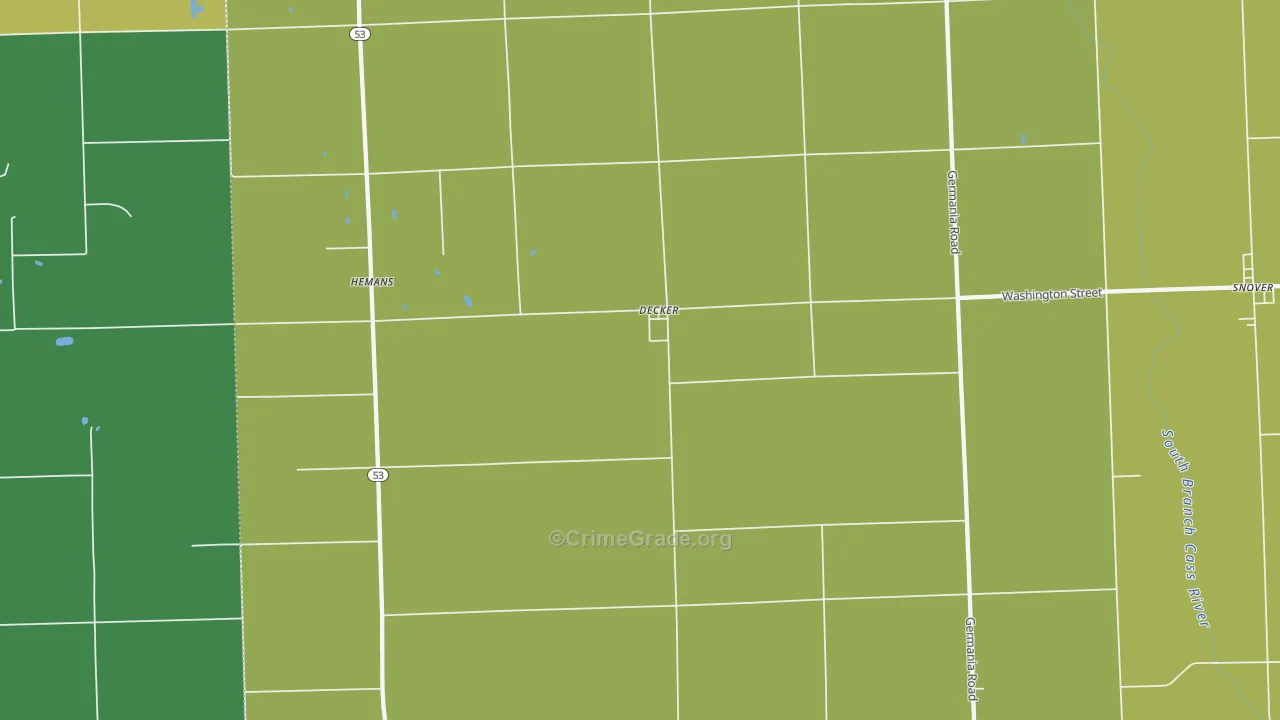 Decker, MI Map of Burglary Rates
