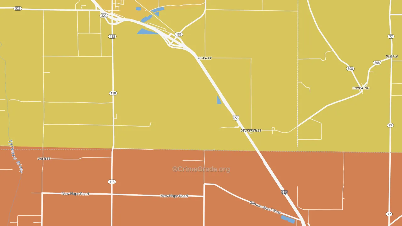 Deckerville, AR Map of Burglary Rates