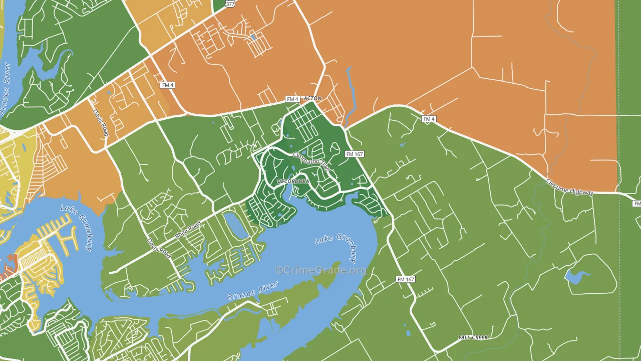 DeCordova, TX Map of Burglary Rates