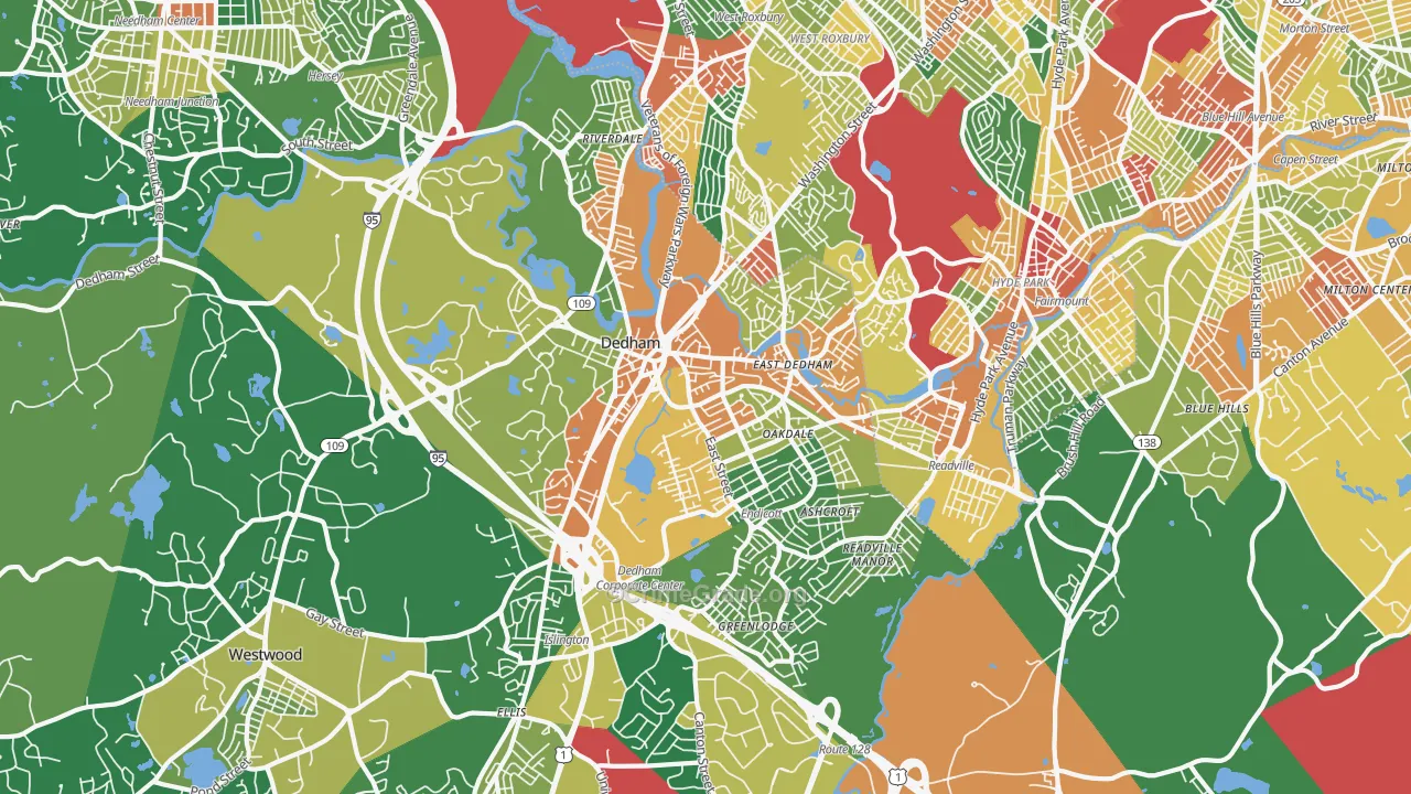 Dedham, MA Map of Burglary Rates