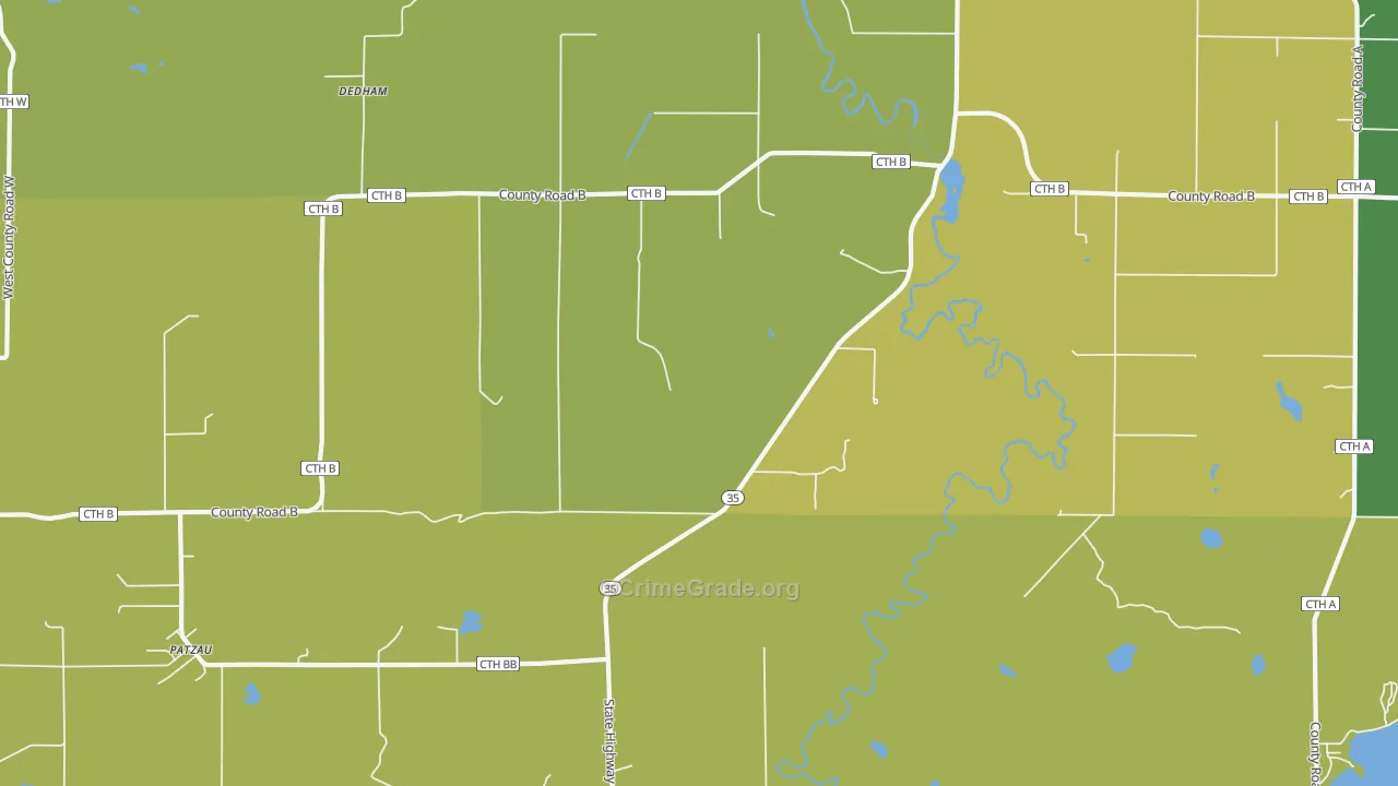 Dedham, WI Map of Burglary Rates