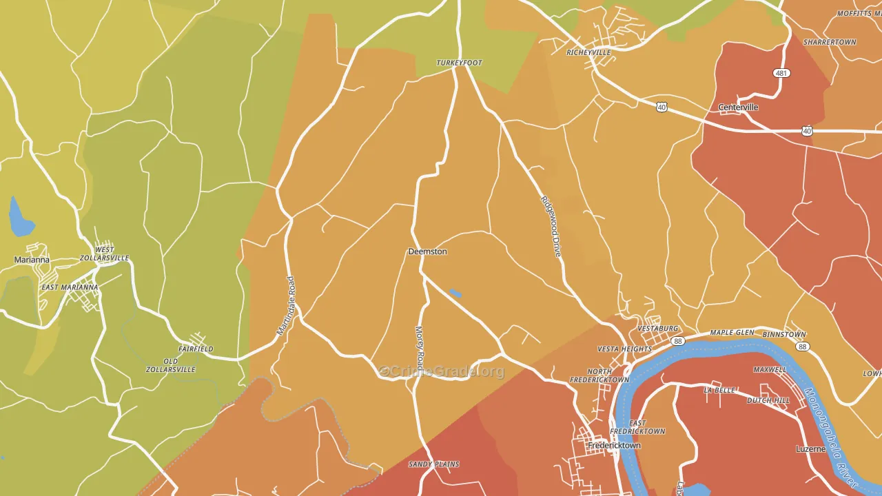 Deemston, PA Map of Burglary Rates