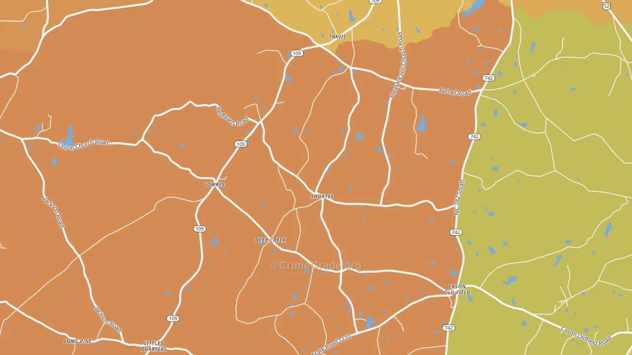Deep Creek, NC Map of Burglary Rates