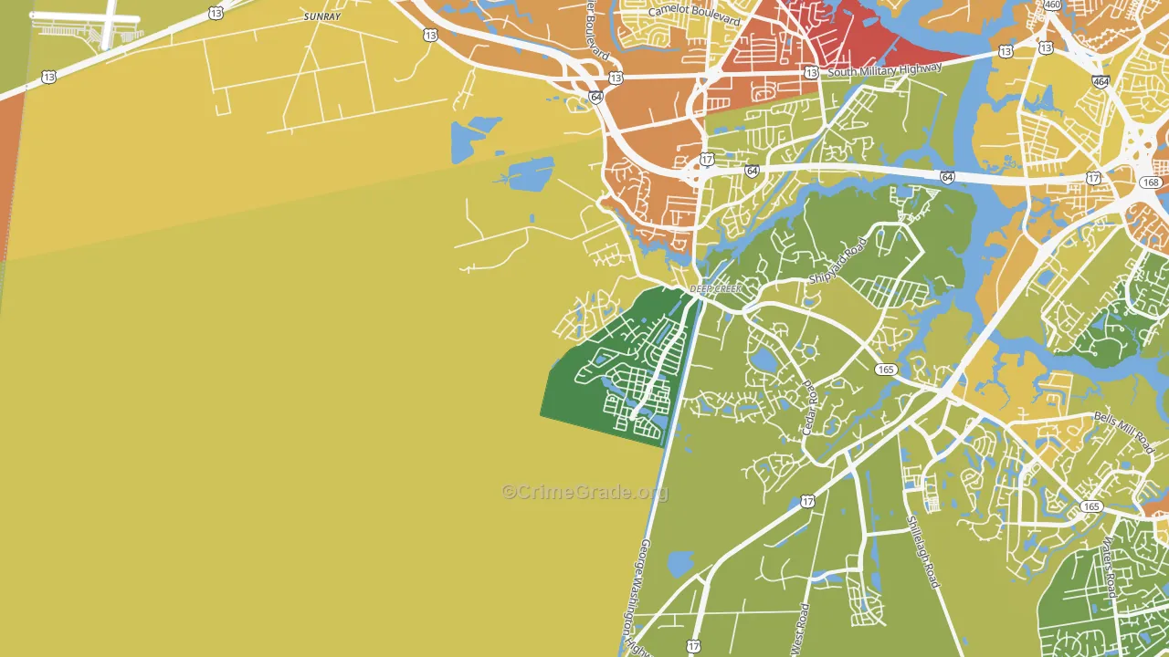 Deep Creek West, Chesapeake, VA Map of Burglary Rates