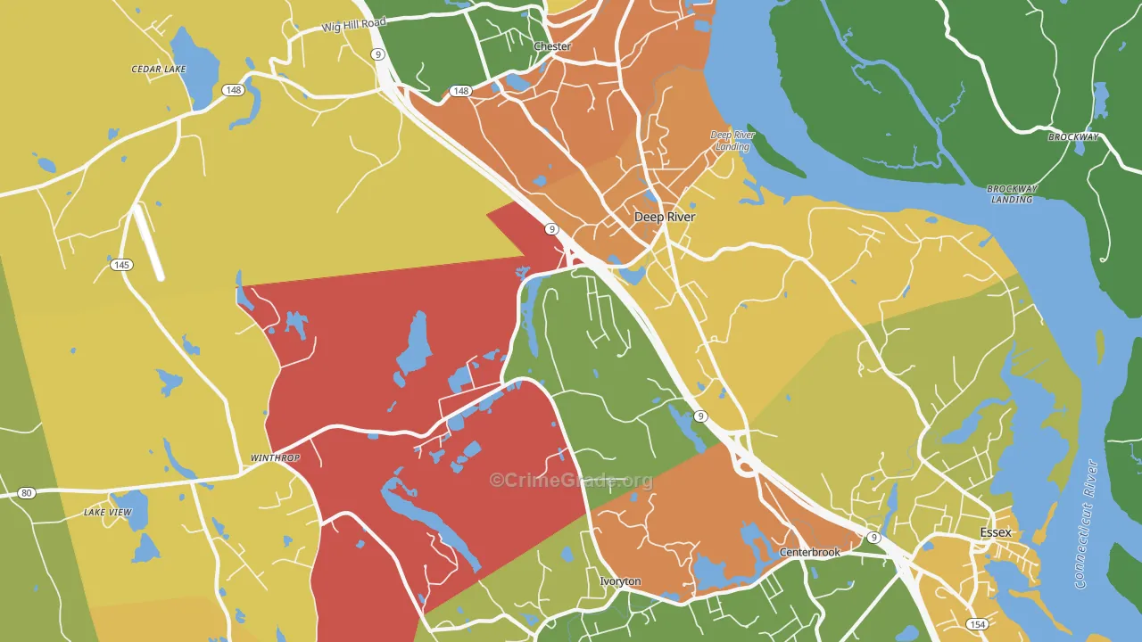 Deep River, CT Map of Burglary Rates