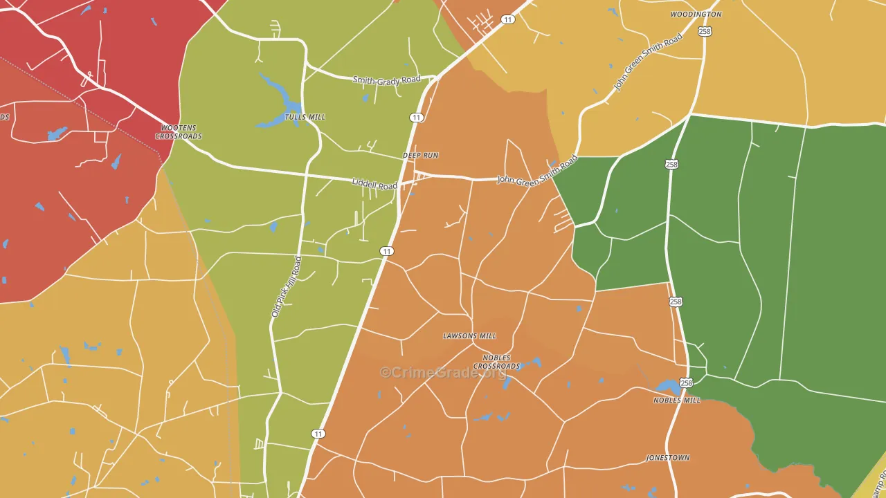 Deep Run, NC Map of Burglary Rates