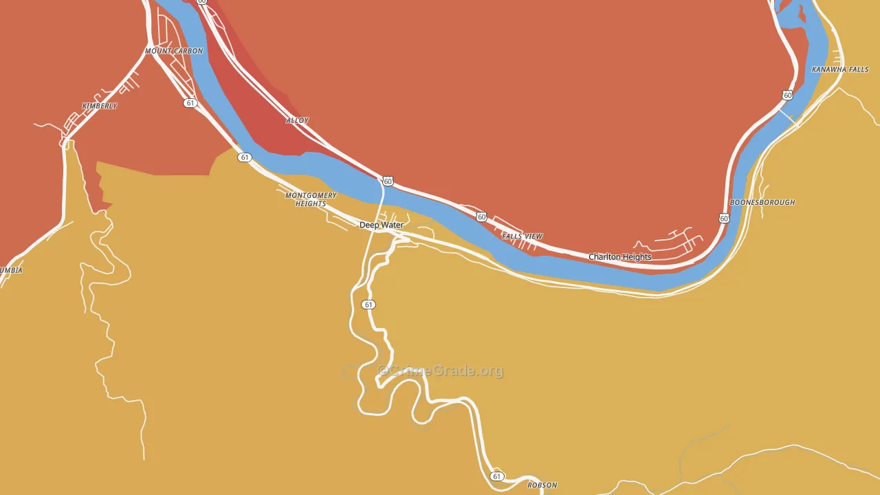 Deep Water, WV Map of Burglary Rates
