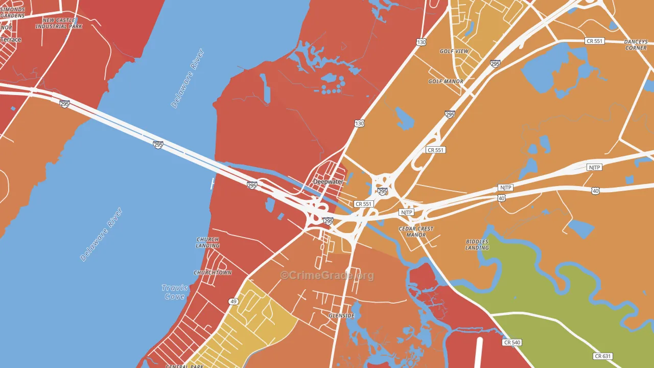 Deepwater, NJ Map of Burglary Rates