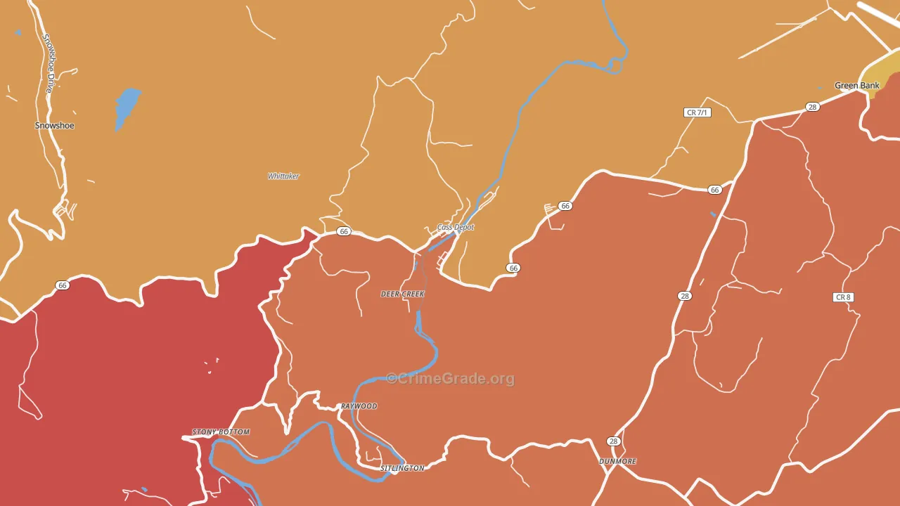 Deer Creek, WV Map of Burglary Rates