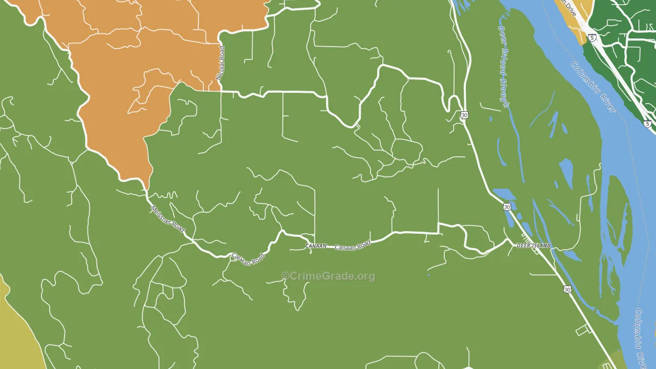 Deer Island, OR Map of Burglary Rates