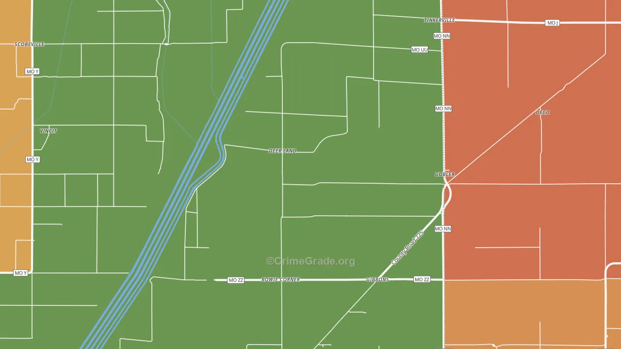 Deer Land, MO Map of Burglary Rates