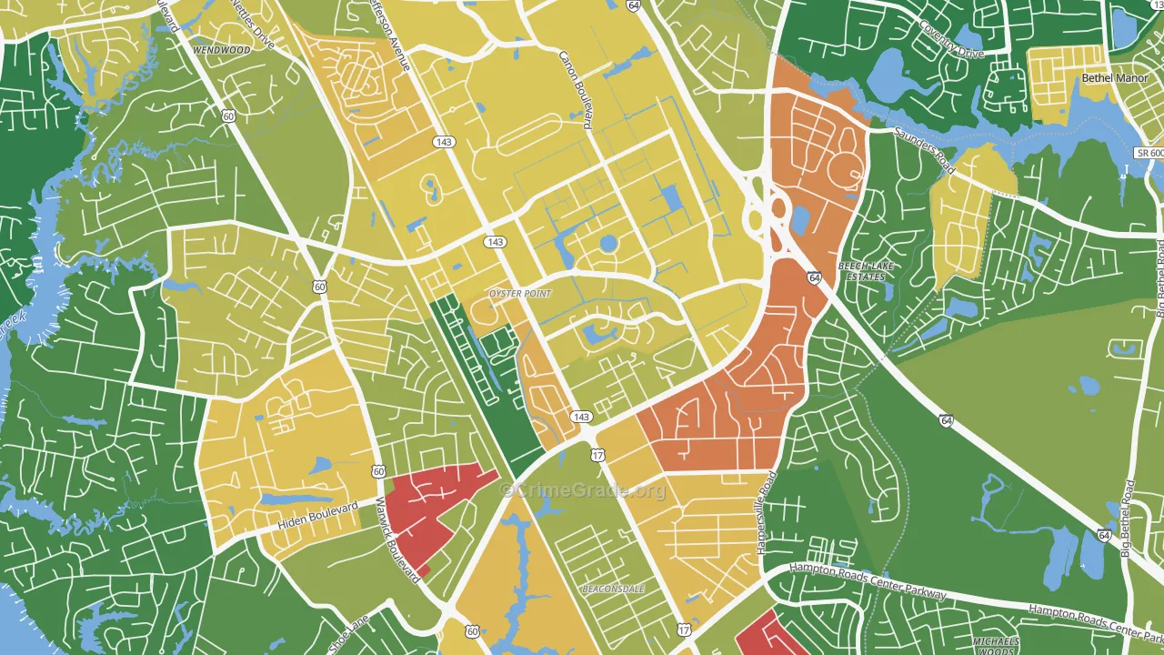 Deer Park, Newport News, VA Map of Burglary Rates