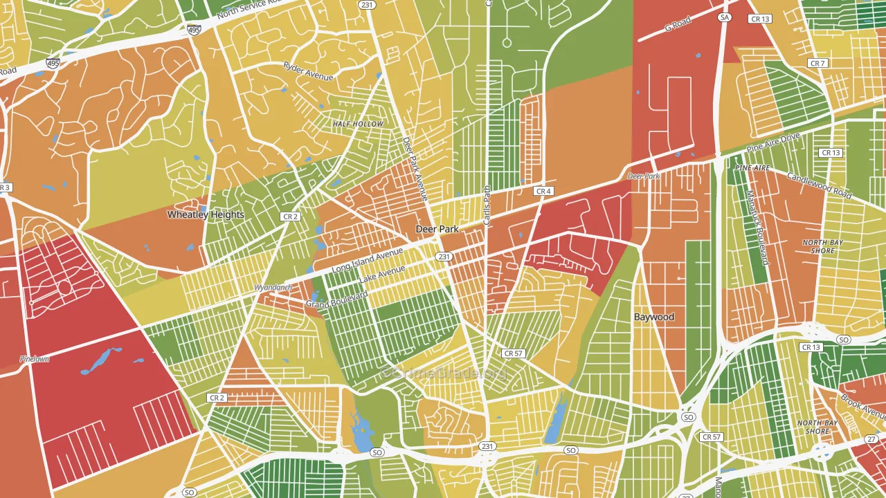 Deer Park, NY Map of Burglary Rates