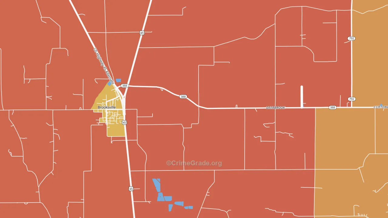 Deerbrook, MS Map of Burglary Rates