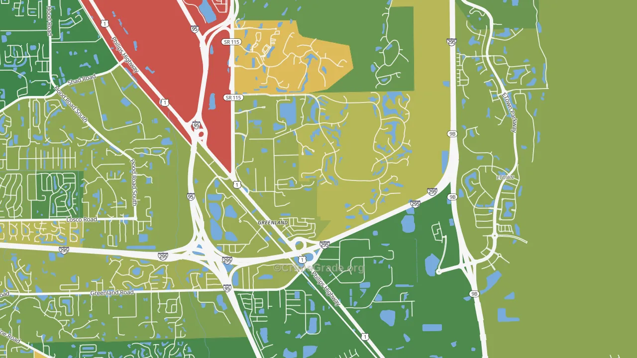 Deercreek, Jacksonville, FL Map of Burglary Rates