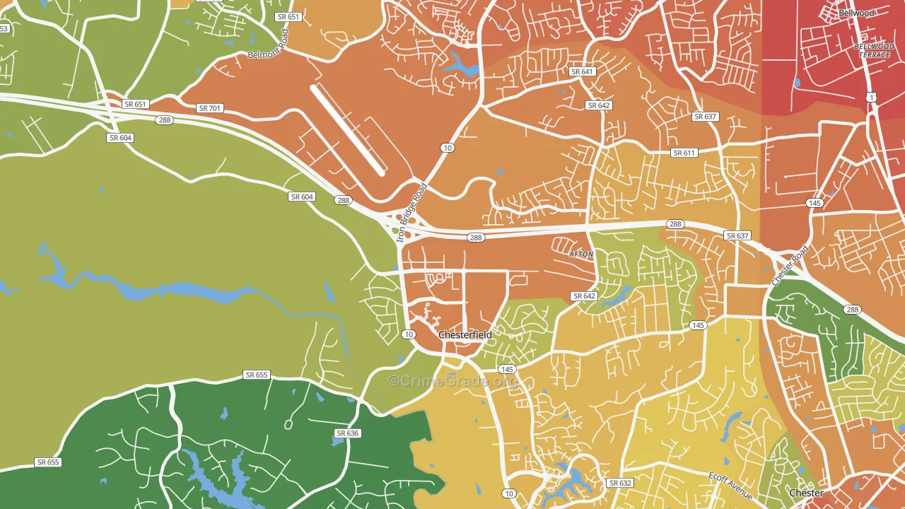 Deerfield Estates, VA Map of Burglary Rates