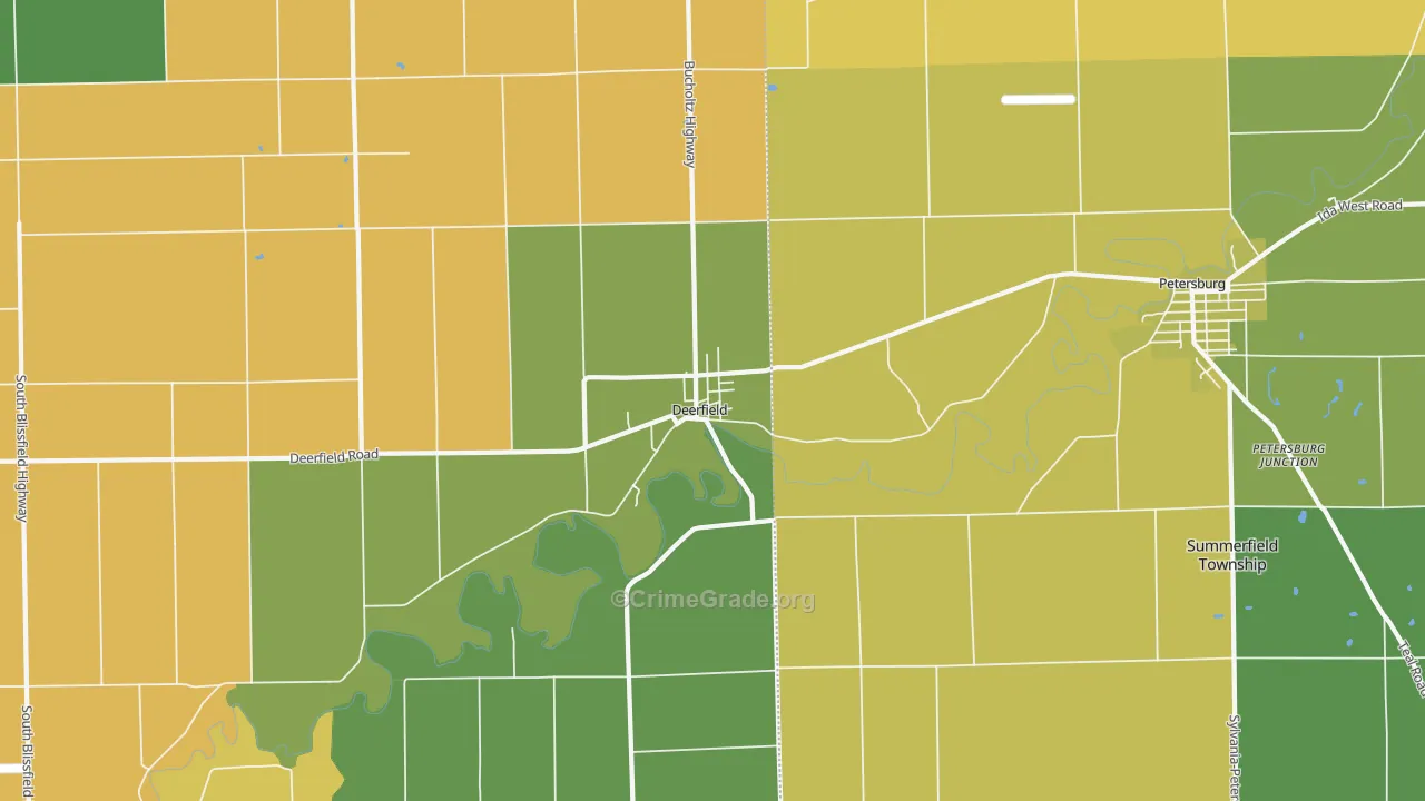 Deerfield, MI Map of Burglary Rates