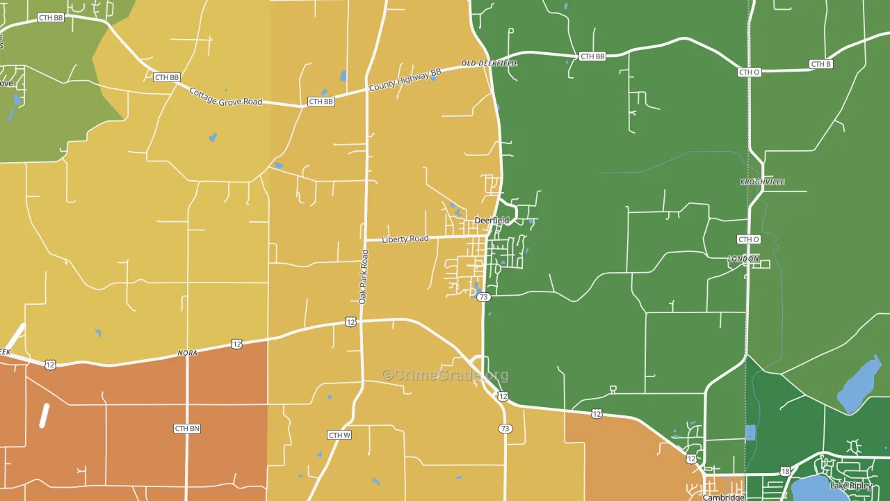 Deerfield, WI Map of Burglary Rates