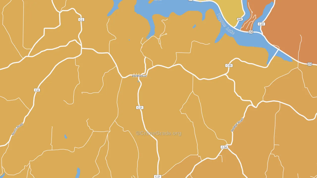 Deersville, OH Map of Burglary Rates