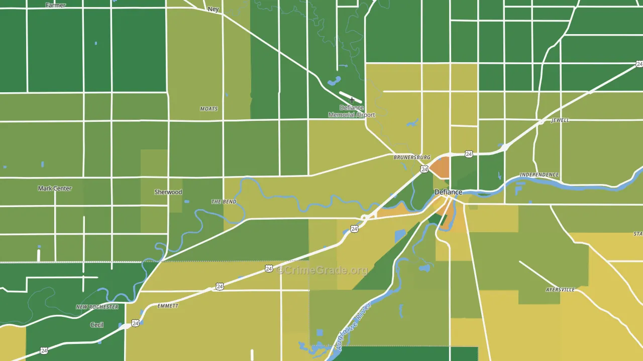 Defiance County, OH Map of Burglary Rates