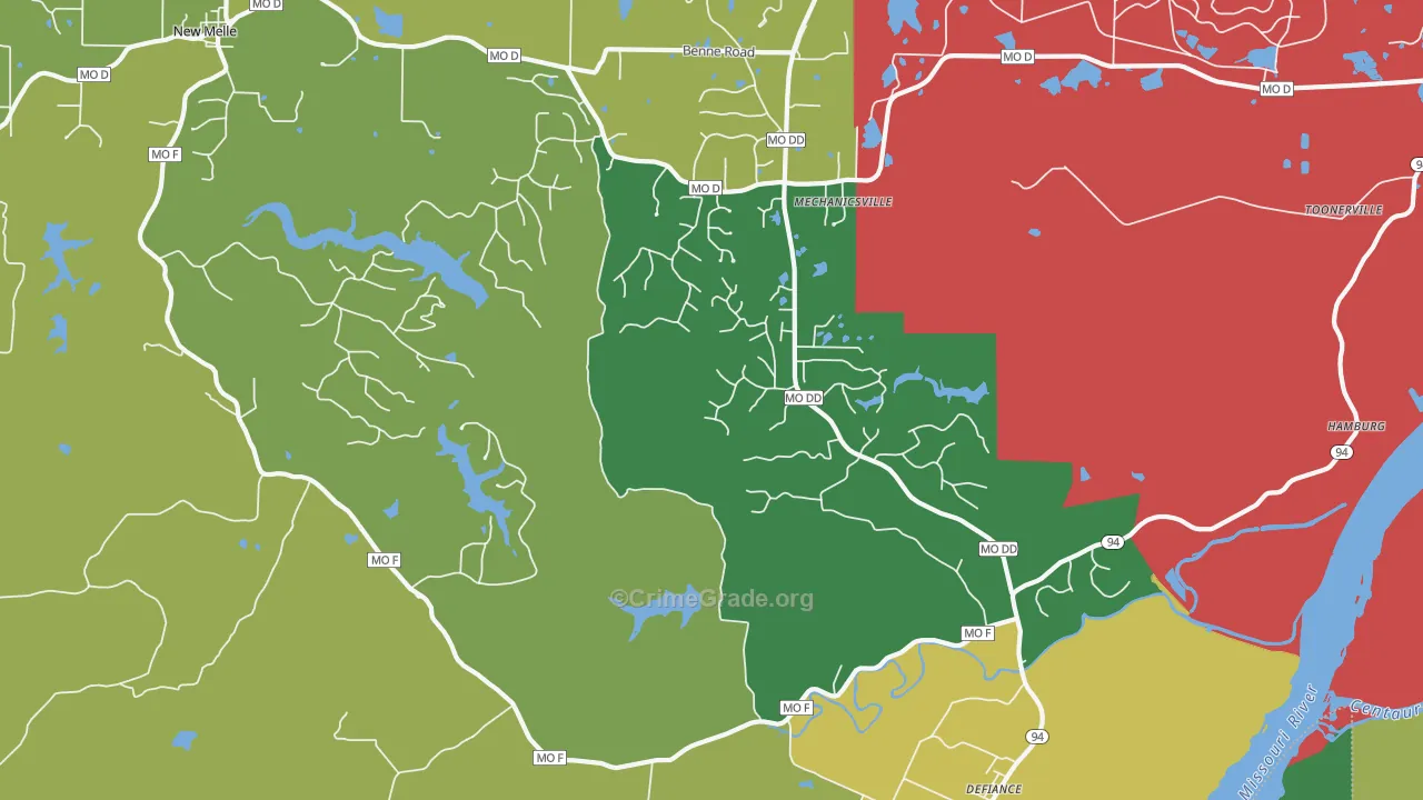 Defiance, MO Map of Burglary Rates