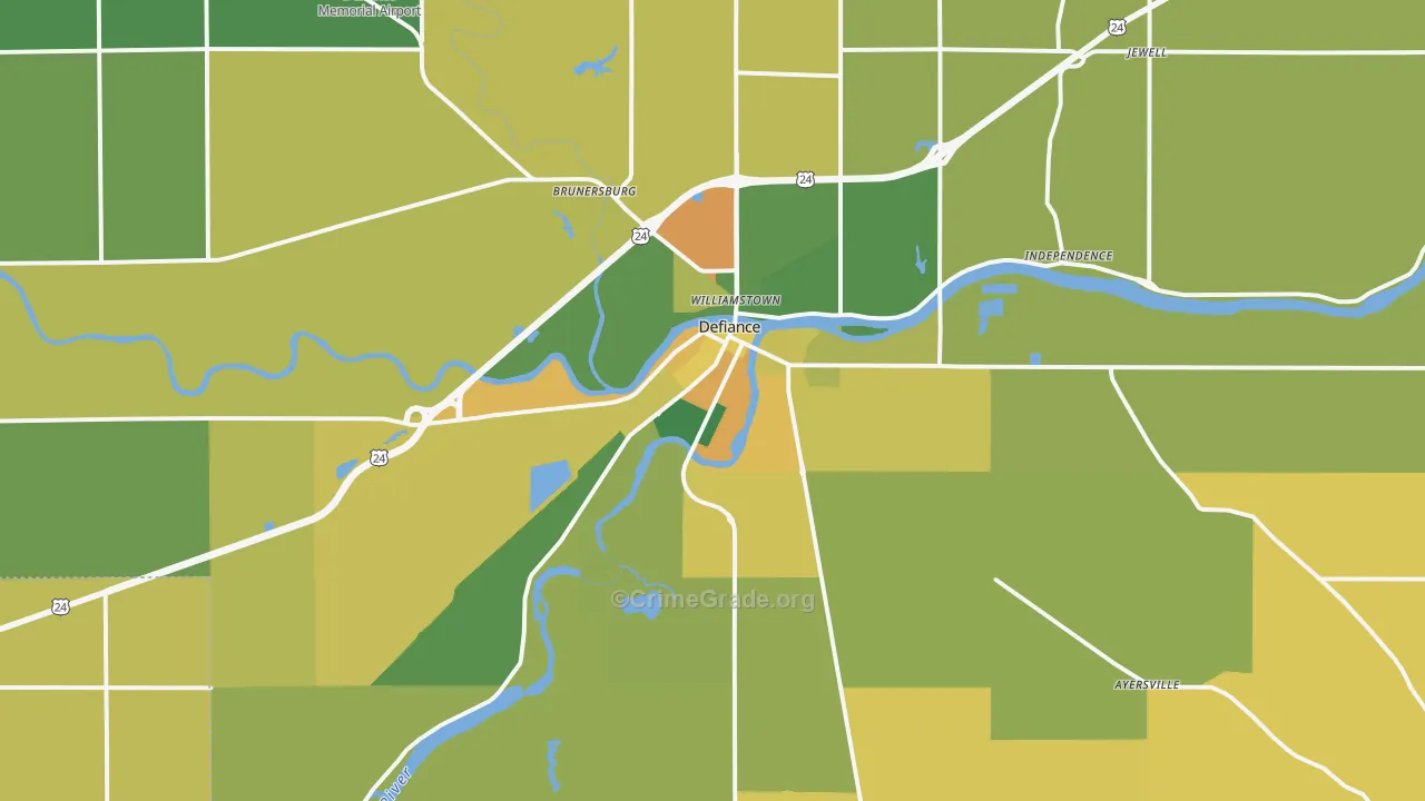 Defiance, OH Map of Burglary Rates