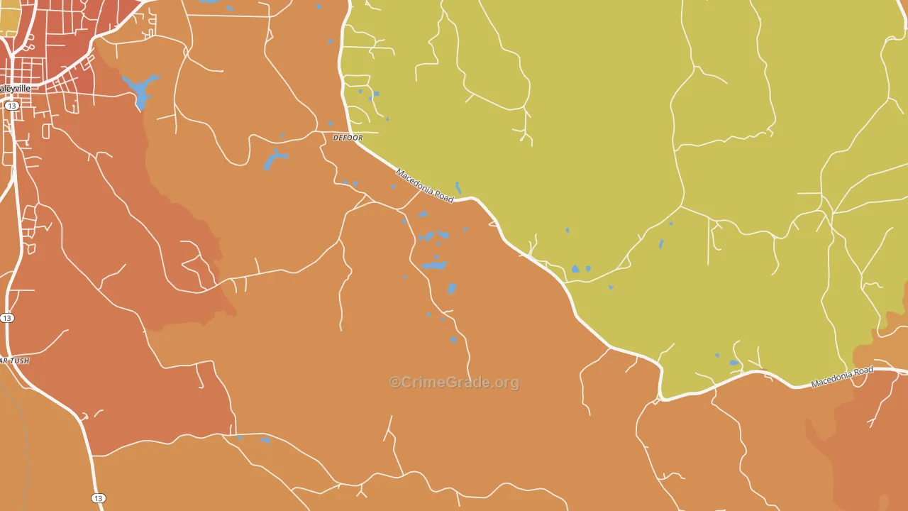DeFoor, AL Map of Burglary Rates