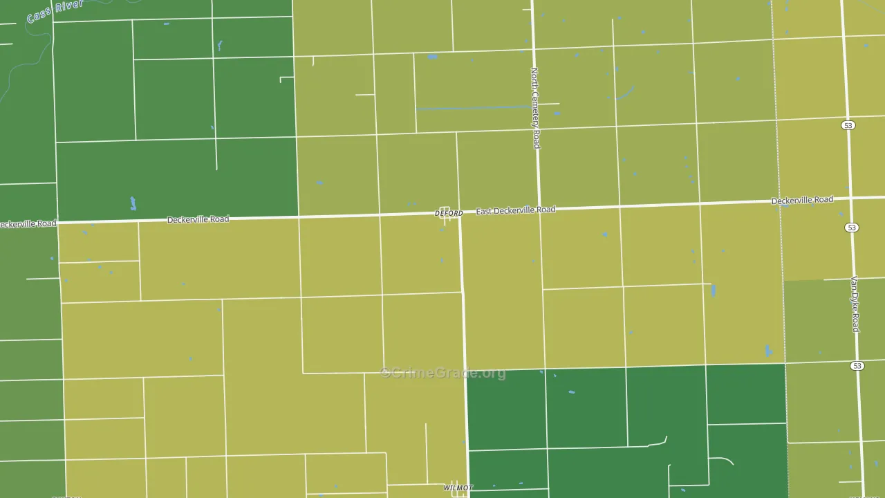 DeFord, MI Map of Burglary Rates