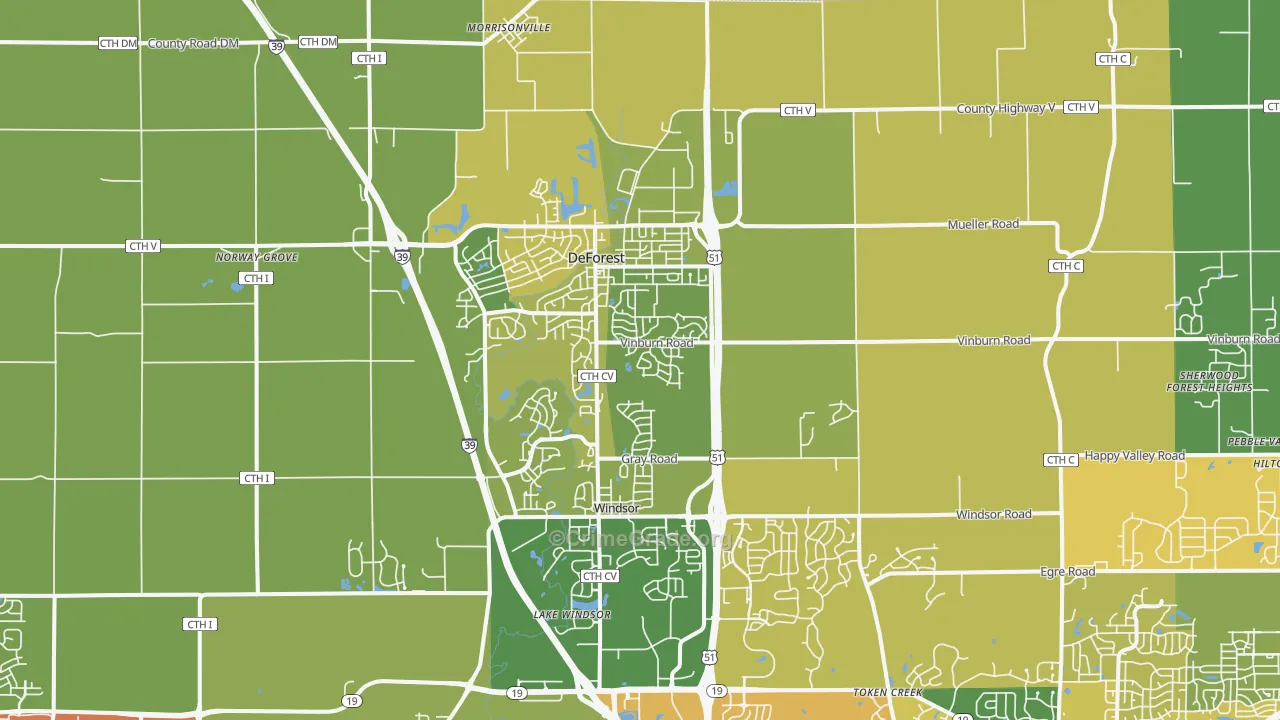 DeForest, WI Map of Burglary Rates