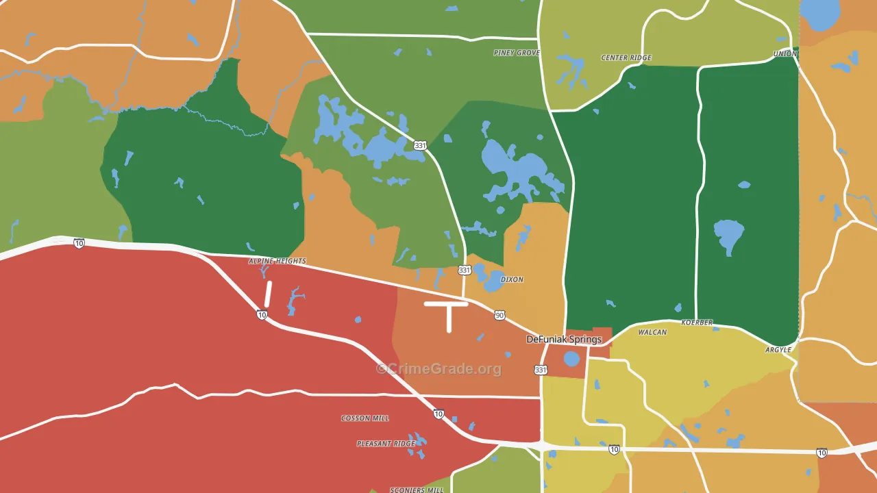 DeFuniak Springs, FL Map of Burglary Rates