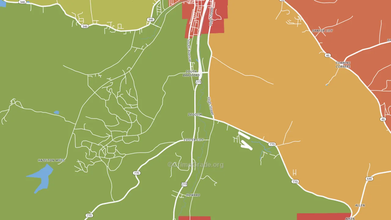 Degolia, PA Map of Burglary Rates