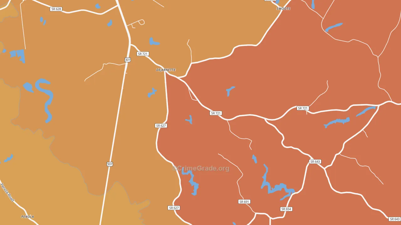 DeJarnett, VA Map of Burglary Rates
