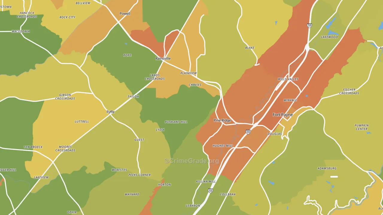 DeKalb County, AL Map of Burglary Rates