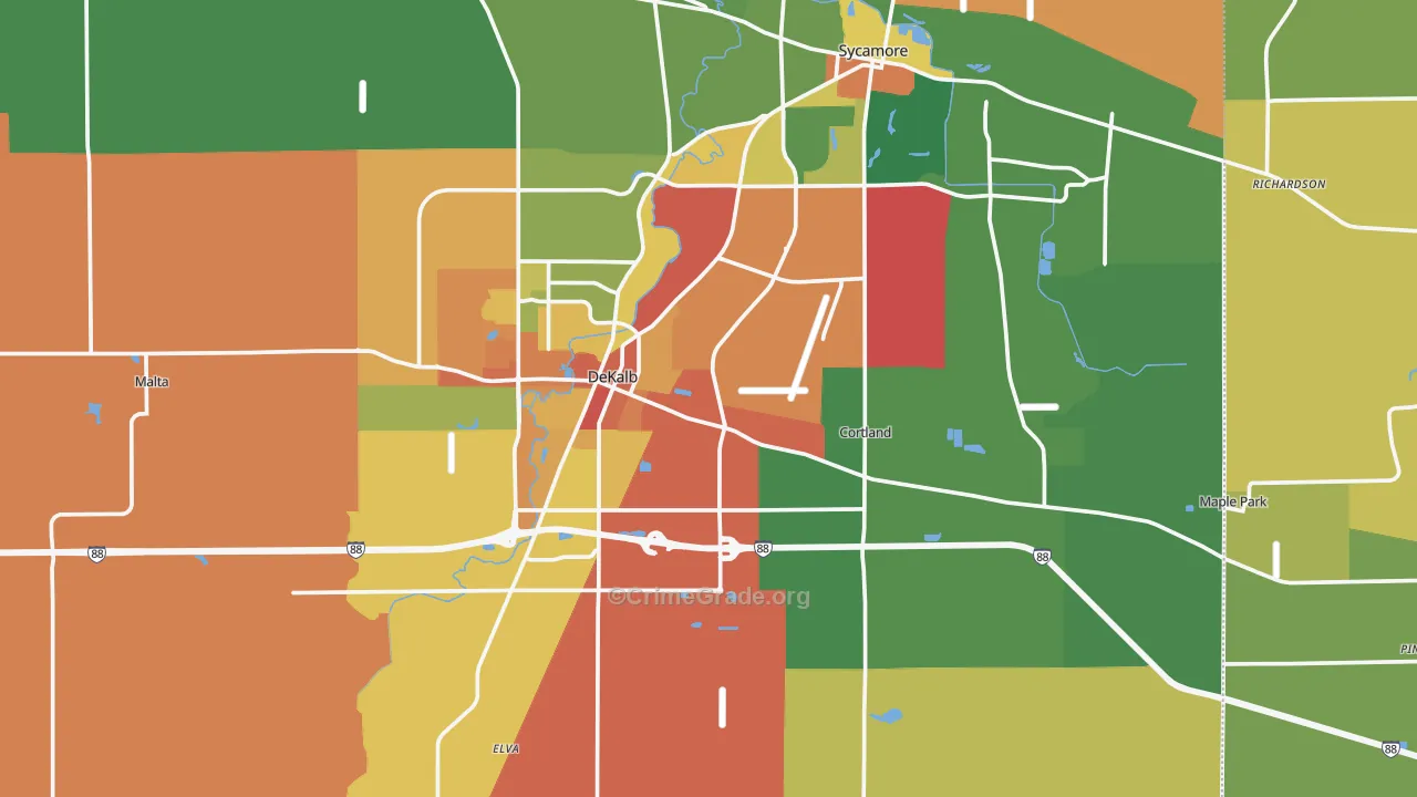 DeKalb County, IL Map of Burglary Rates