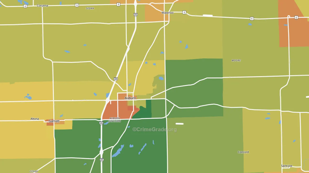 DeKalb County, IN Map of Burglary Rates