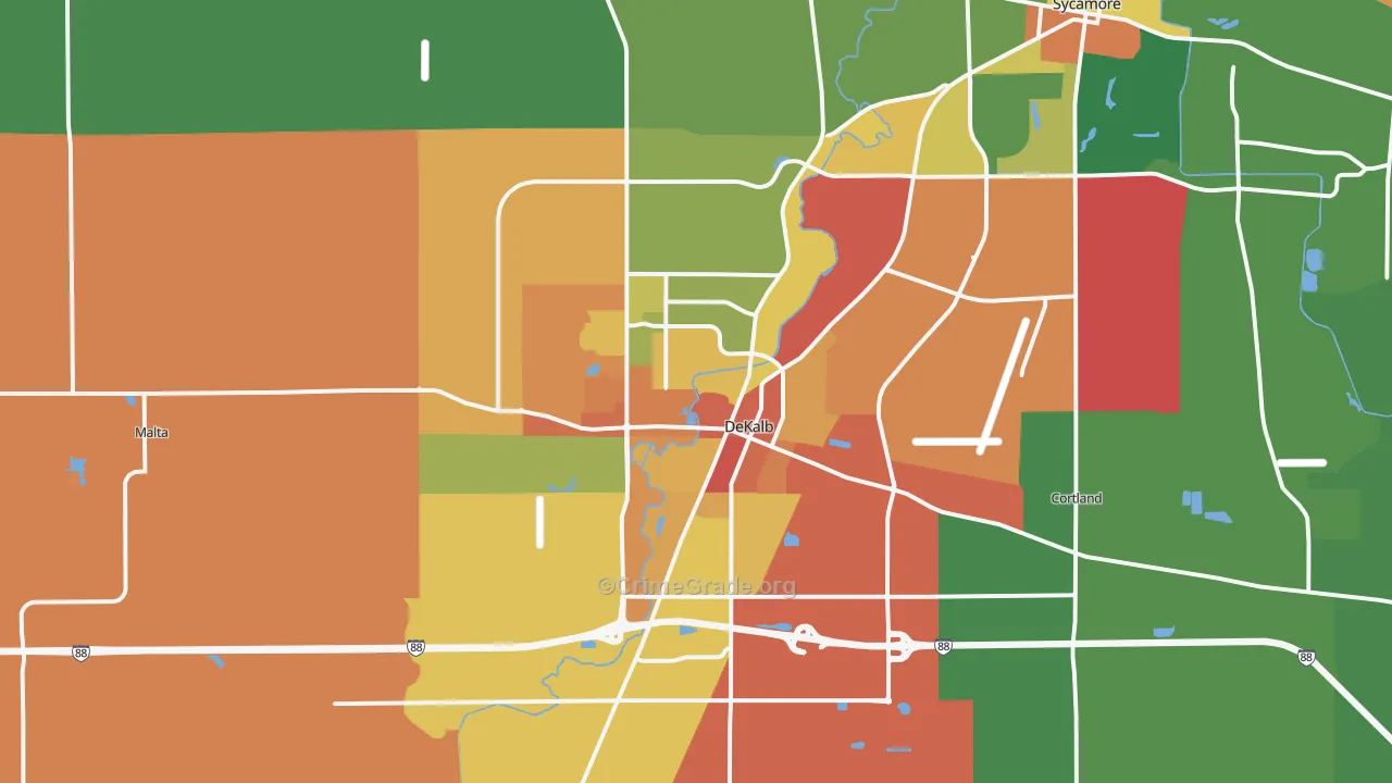 DeKalb, IL Map of Burglary Rates