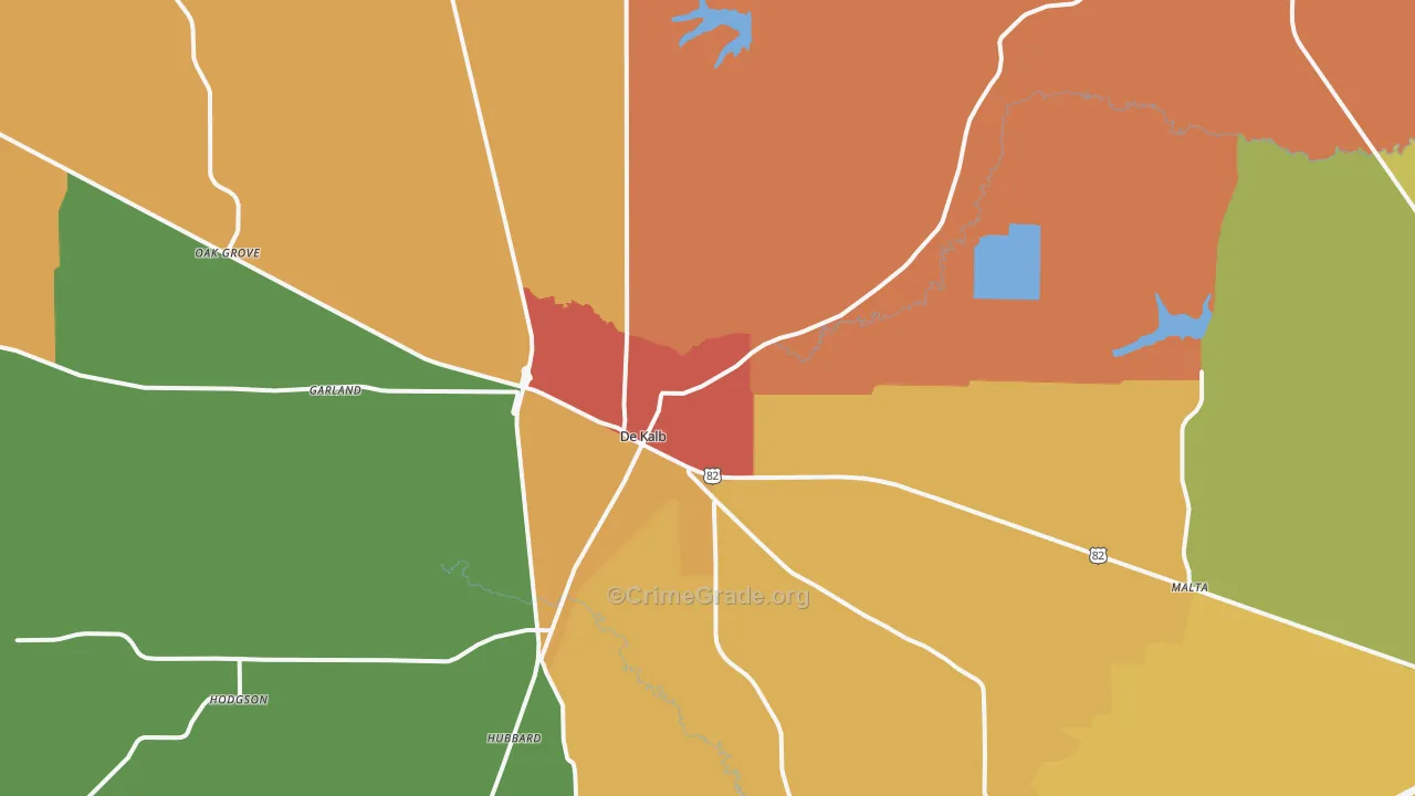 DeKalb, TX Map of Burglary Rates