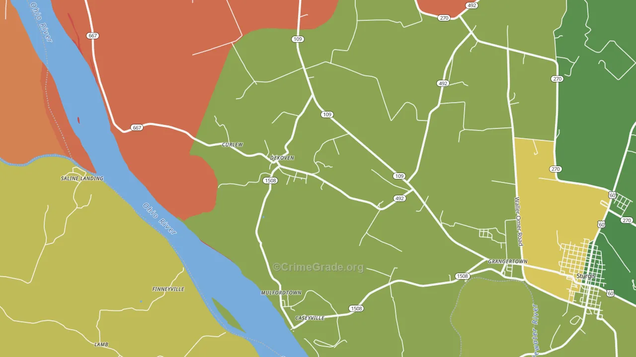 DeKoven, KY Map of Burglary Rates