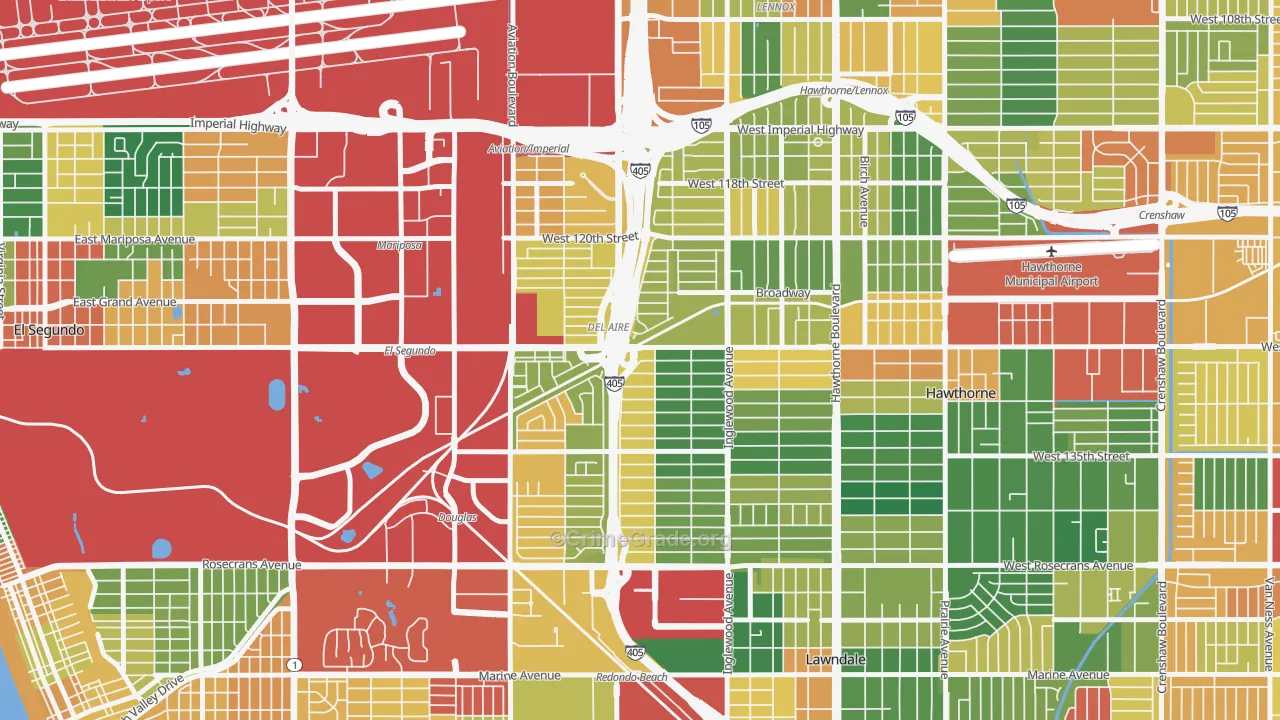 Del Aire, CA Map of Burglary Rates
