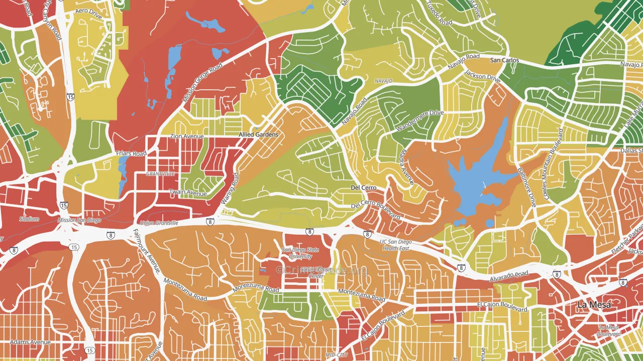 Del Cerro, San Diego, CA Map of Burglary Rates