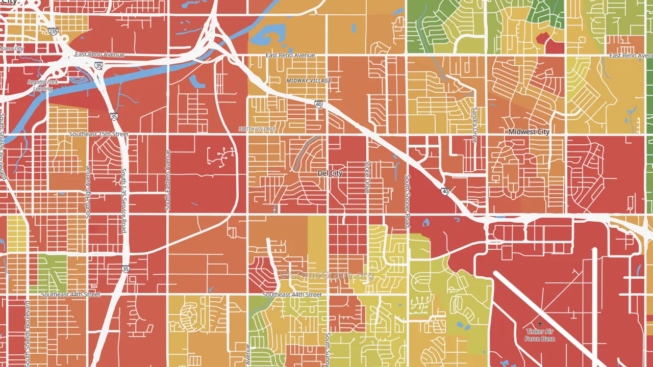 Del City, OK Map of Burglary Rates