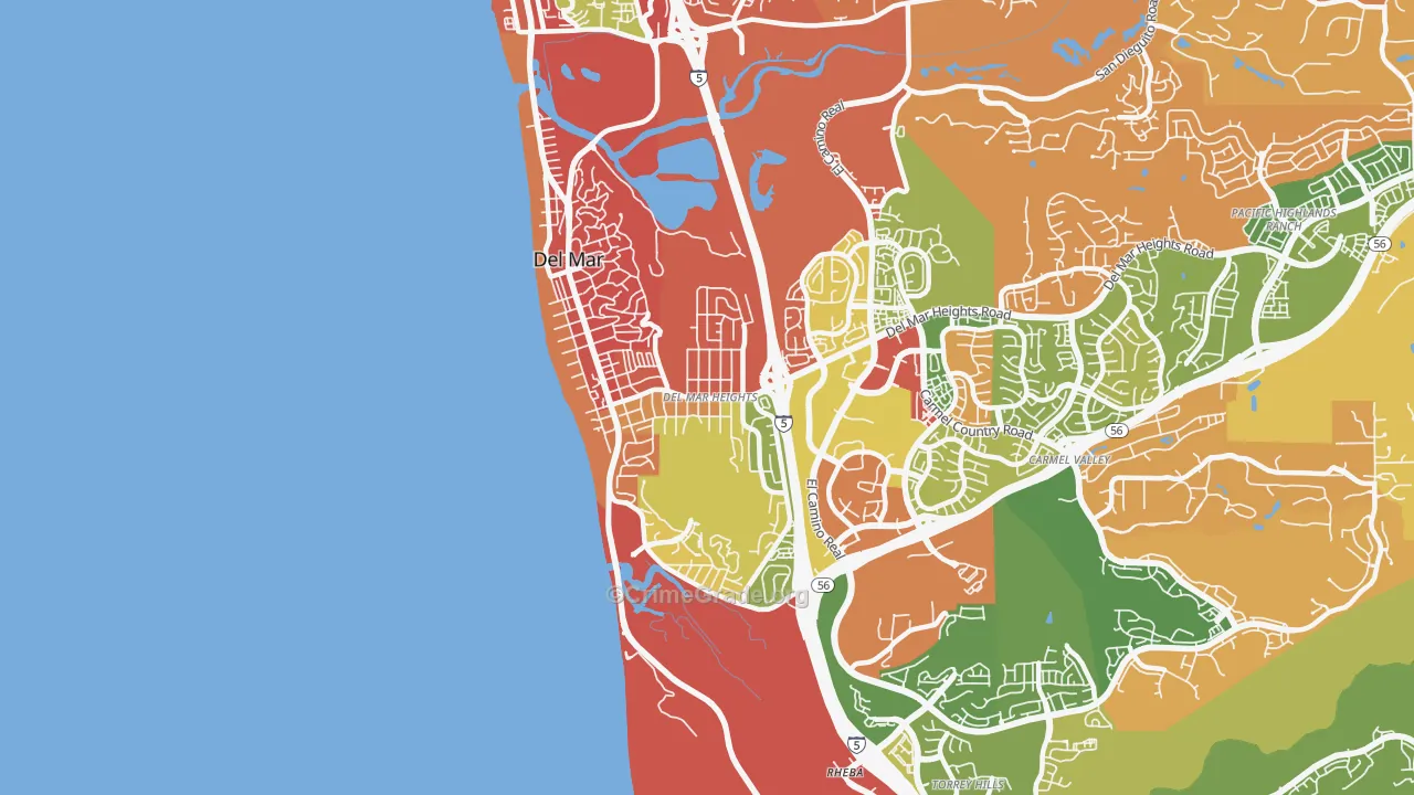Del Mar Heights, Del Mar, CA Map of Burglary Rates
