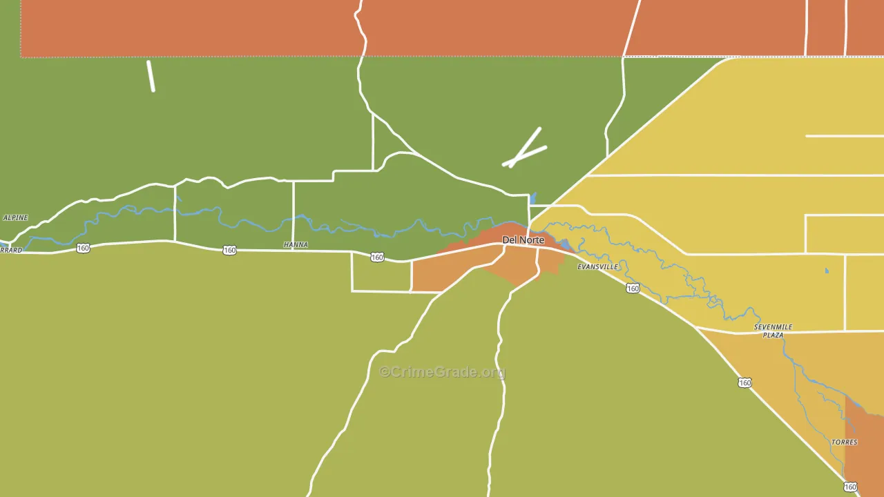 Del Norte, CO Map of Burglary Rates