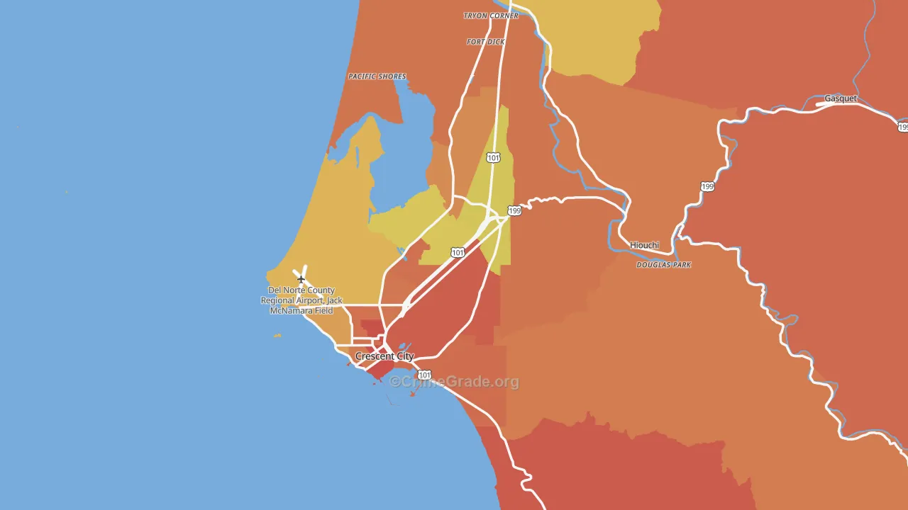 Del Norte County, CA Map of Burglary Rates