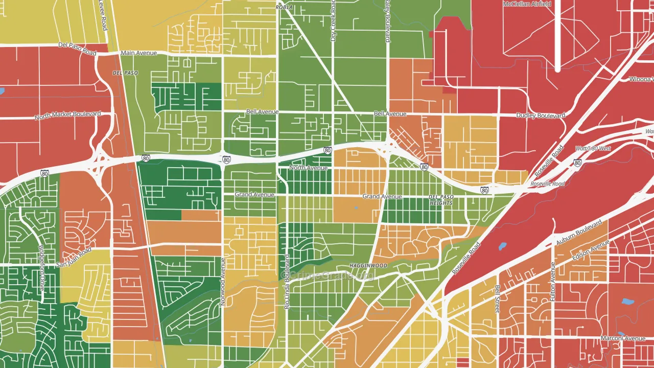 Del Paso Heights, Sacramento, CA Map of Burglary Rates