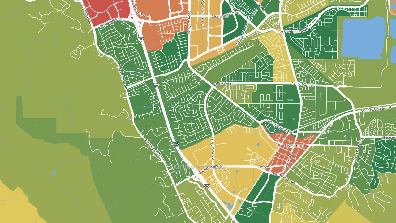 Del Prado, Pleasanton, CA Map of Burglary Rates