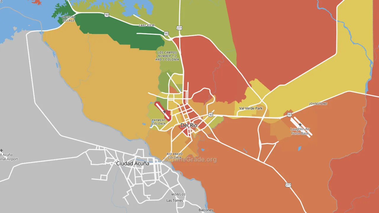 Del Rio, TX Map of Burglary Rates