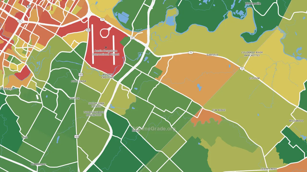 Del Valle, TX Map of Burglary Rates