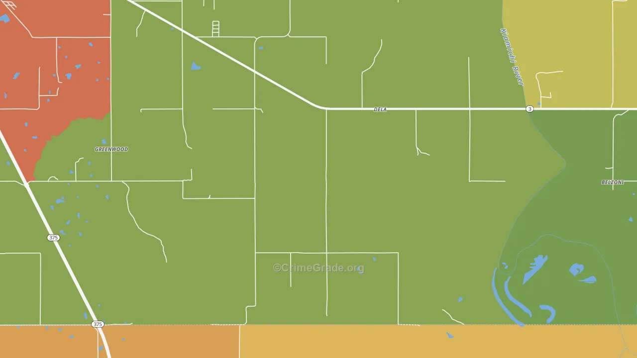 Dela, OK Map of Burglary Rates